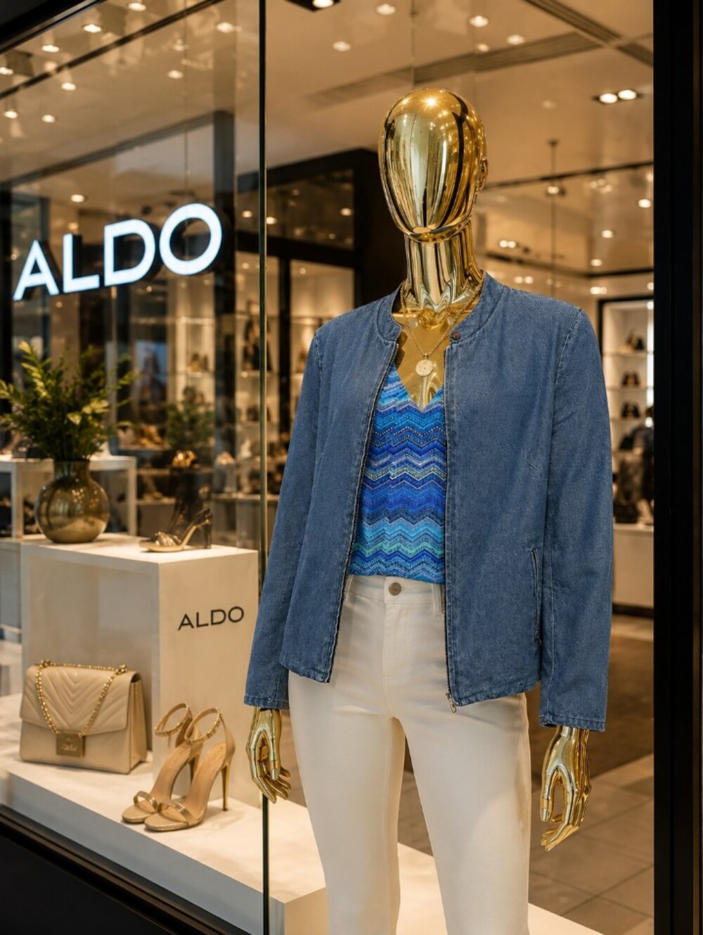 ALDO Vintage Blue Denim Jacket with Patterned Blue Lining